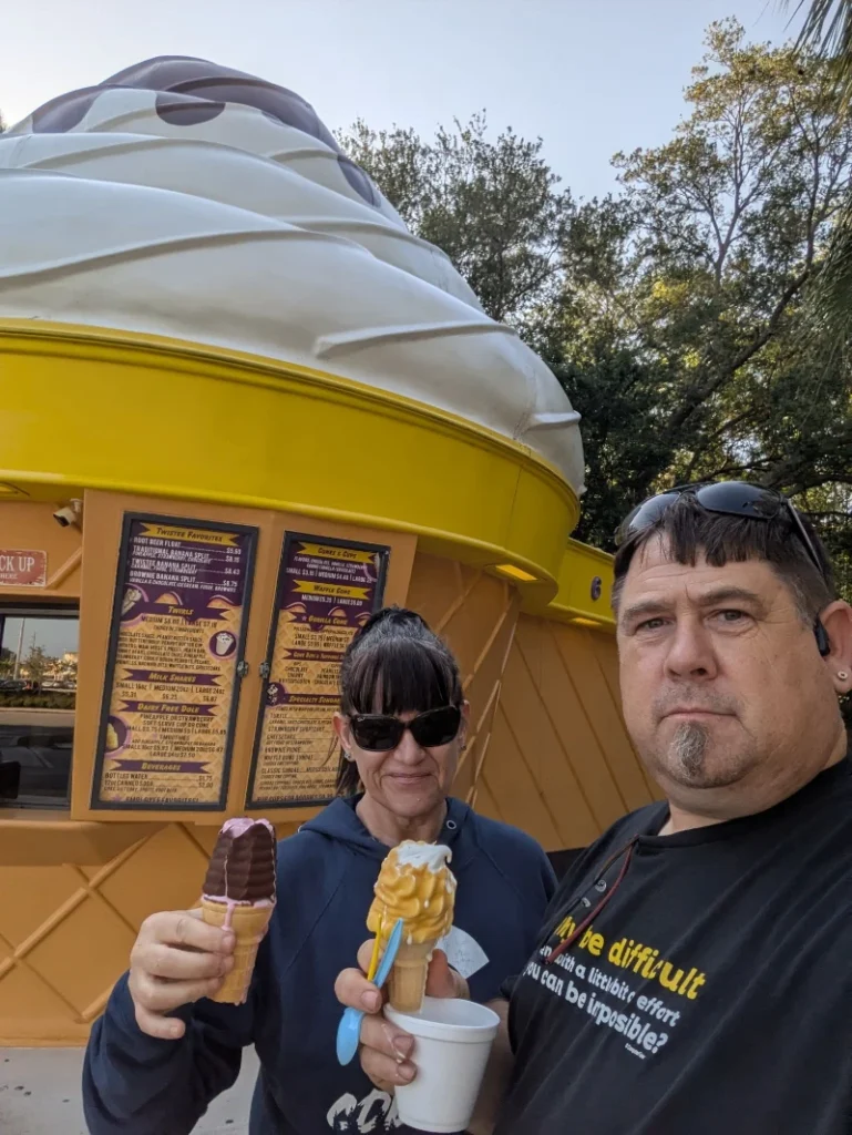 owners paul and joanna enjoying ice cream from twistee treat stuart