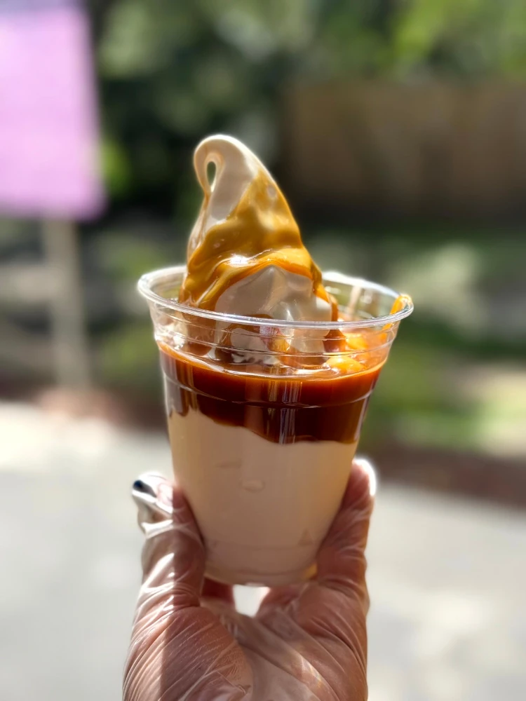 cup of ice cream with hot butterscotch at twistee treat