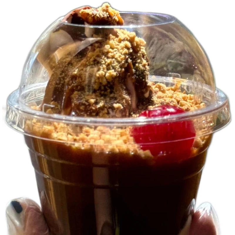 sundae with chocolate fudge and cherry on top